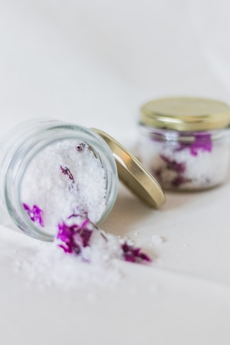 Epsom salts and purple flowers